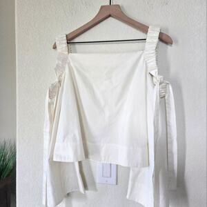 Elegant Cream Cotton Cold Shoulder Bell Sleeve Tie Top Blouse Size Large